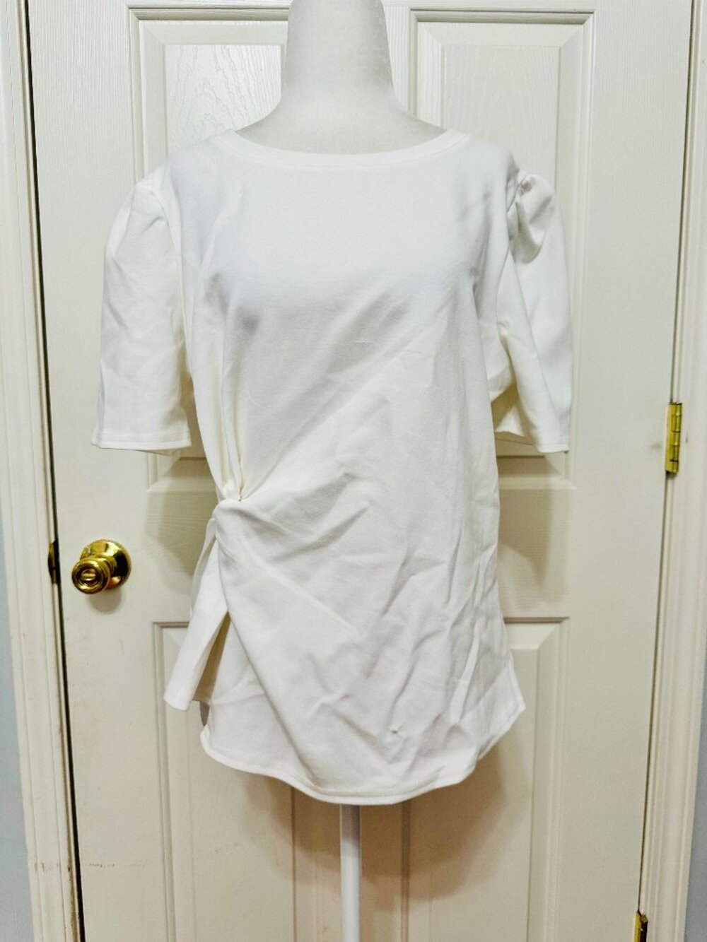 MODERN WORKS SIDE KNOT WHITE SHORT SLEEVE SHIRT BLOUSE TOP LARGE
